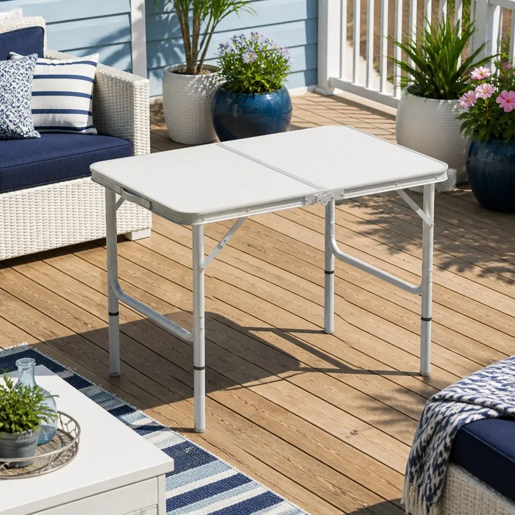 Folding Camping Table 90cm with Adjustable Height