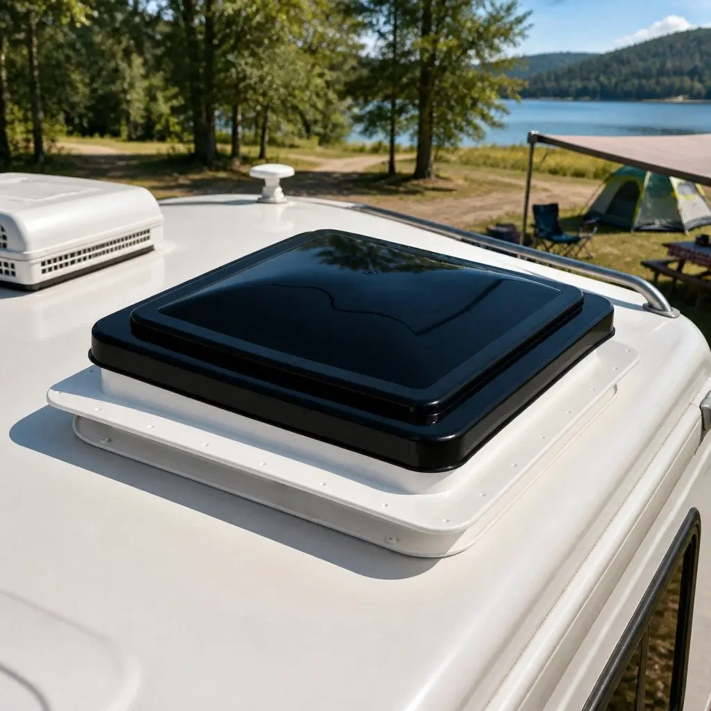 Caravan Roof Vent 12V Fan ABS Steel Black 42cm x 42cm x 12.7cm