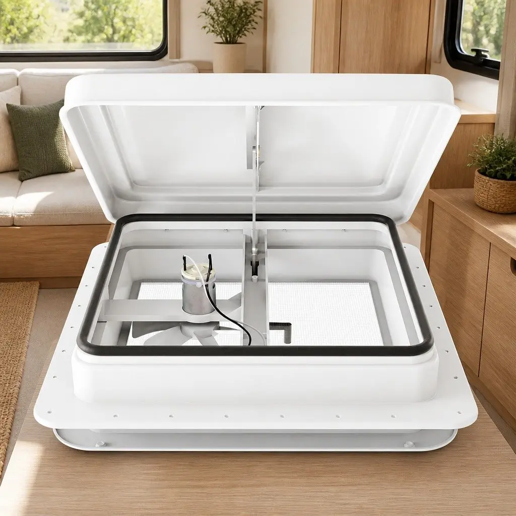Caravan Roof Vent Fan 12V PP ABS Steel White 42cm x 42cm x 13.5cm