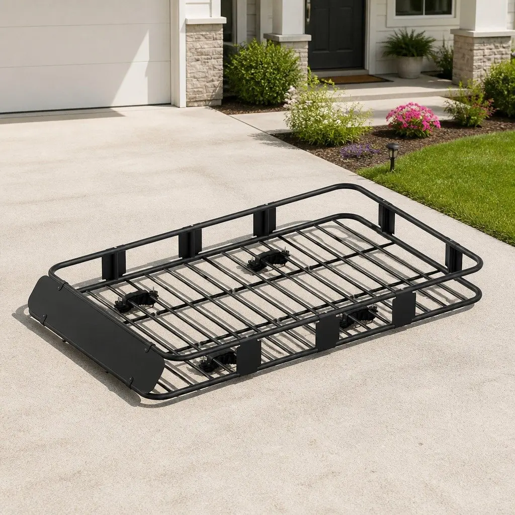 Roof Rack Basket Cargo Carrier Powder-coated Steel 160cm Black