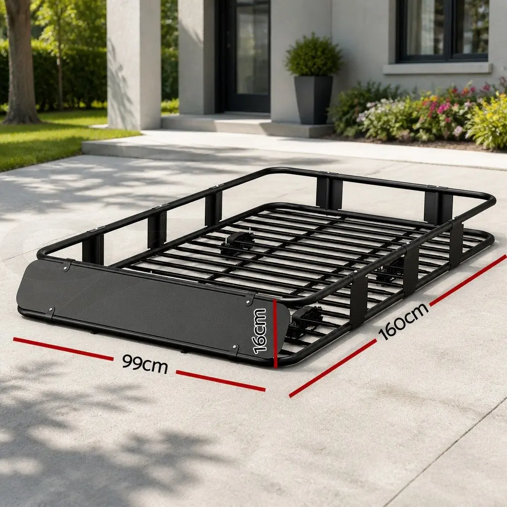 Roof Rack Basket Cargo Carrier Powder-coated Steel 160cm Black