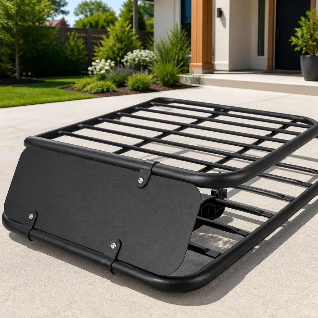 Roof Rack Basket Cargo Carrier Powder-coated Steel 160cm Black