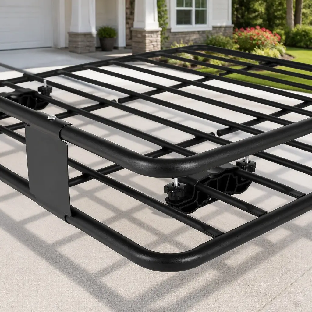 Roof Rack Basket Cargo Carrier Powder-coated Steel 160cm Black