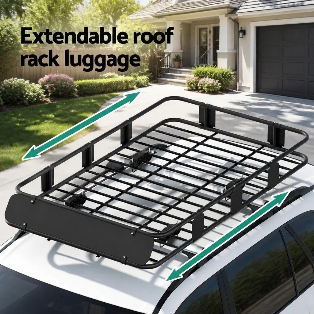 Roof Rack Basket Cargo Carrier Powder-coated Steel 160cm Black