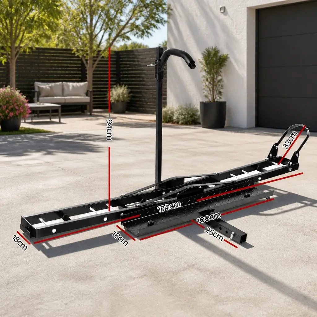 Motorcycle Carrier Rack Ramp Heavy-duty Steel 2 Inch Towbar Adjustable Height Black