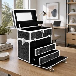 Crocodile Black Portable Makeup Case with Mirror