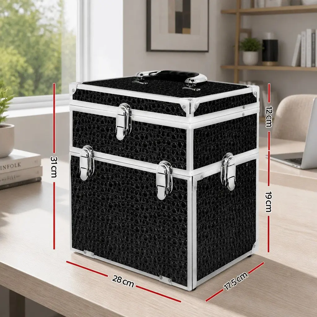 Crocodile Black Portable Makeup Case with Mirror