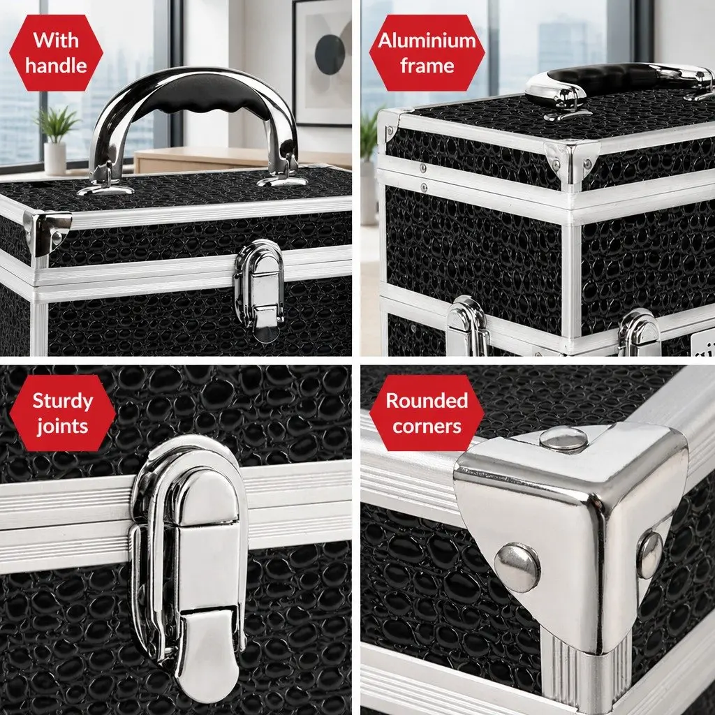 Crocodile Black Portable Makeup Case with Mirror