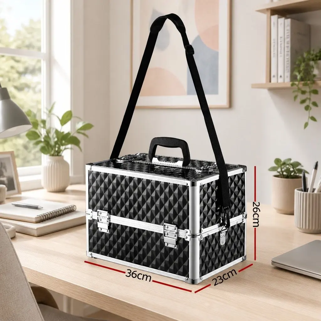 Portable Cosmetic Beauty Makeup Case Storage Organiser Diamond Black