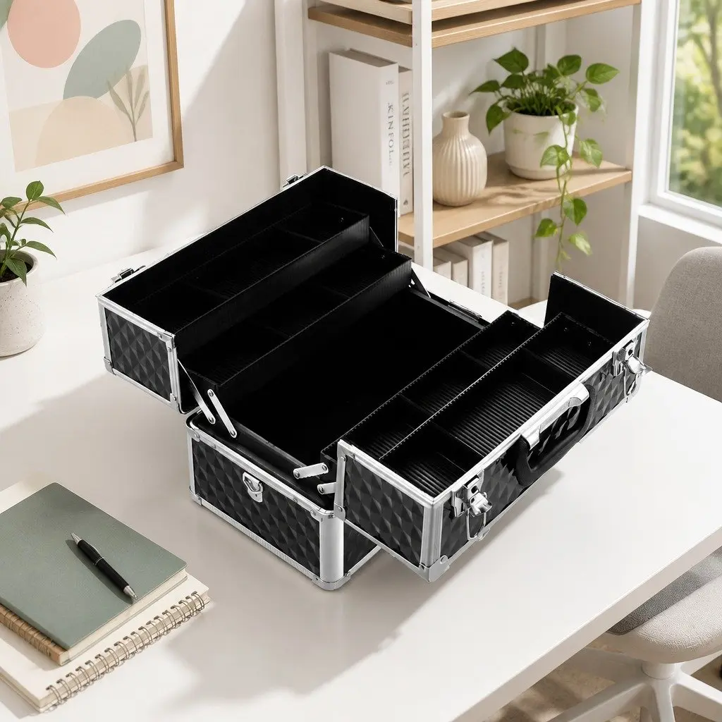 Portable Cosmetic Beauty Makeup Case Storage Organiser Diamond Black