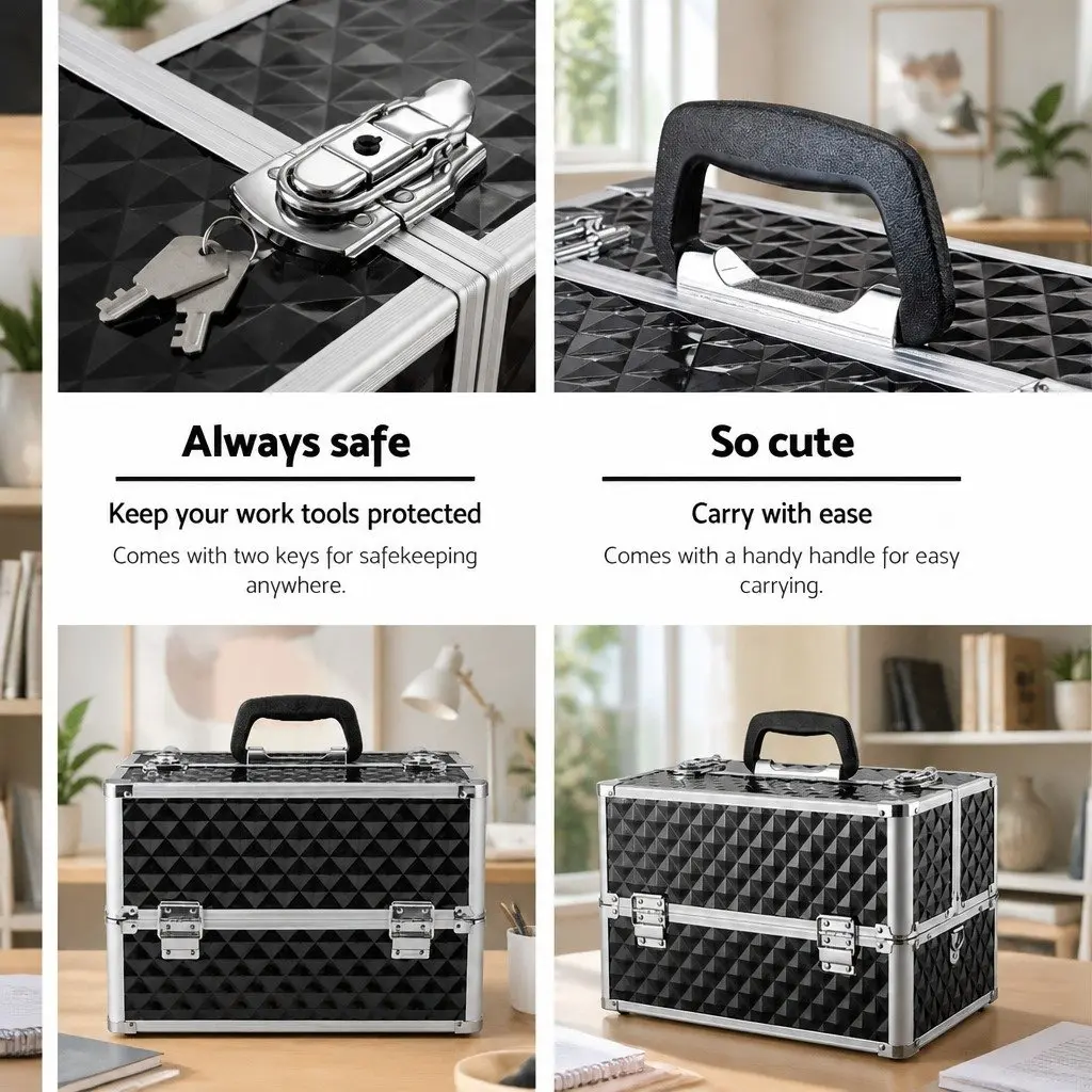 Portable Cosmetic Beauty Makeup Case Storage Organiser Diamond Black