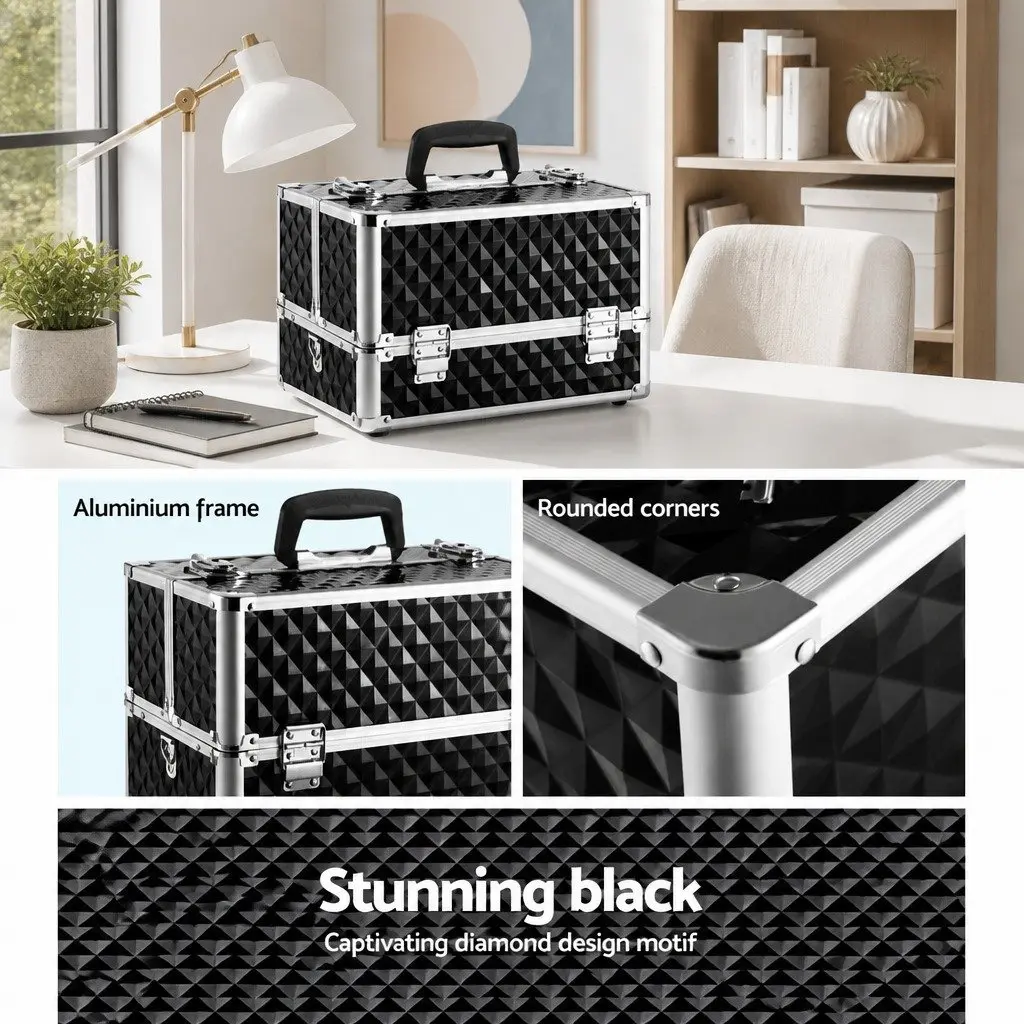 Portable Cosmetic Beauty Makeup Case Storage Organiser Diamond Black