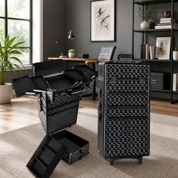 Sturdy Beauty Trolley Makeup Case with 4 Layers