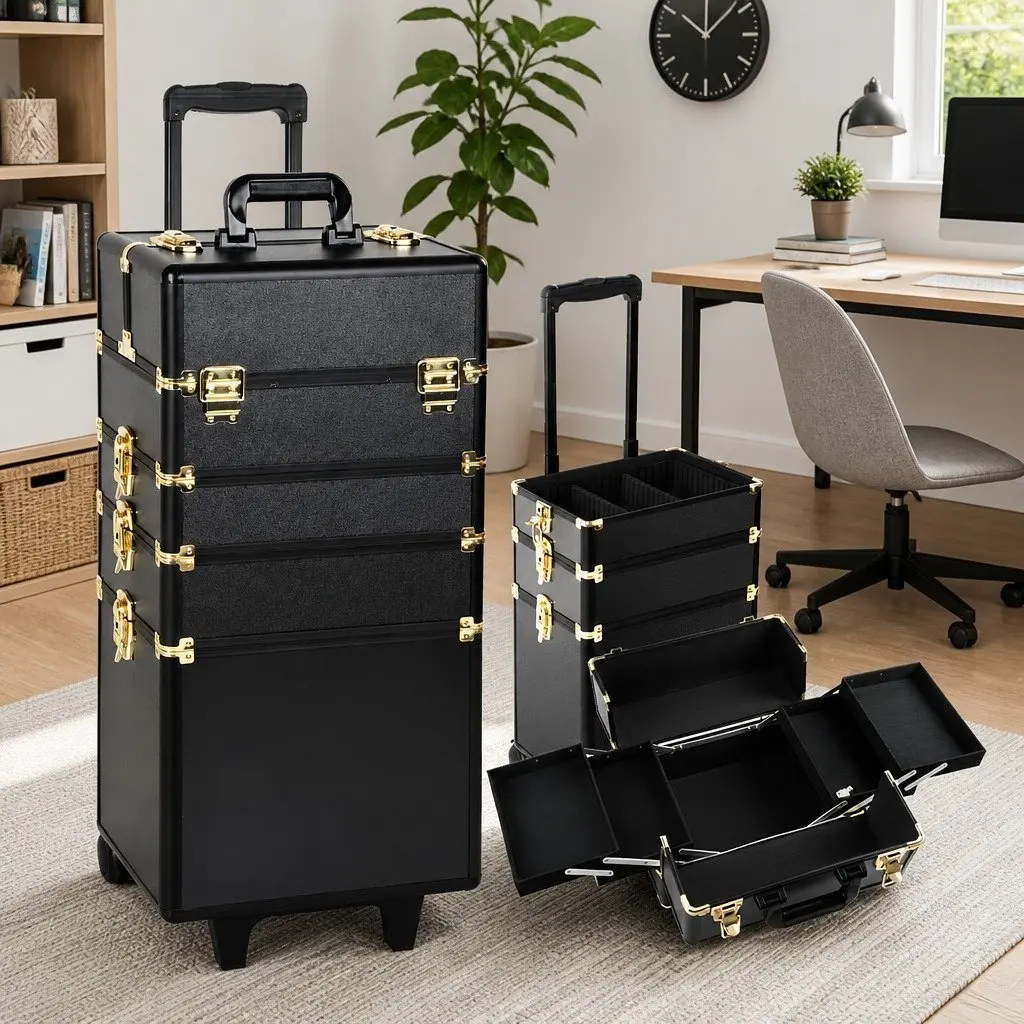 Gold and Black Makeup Trolley Case with Wheels