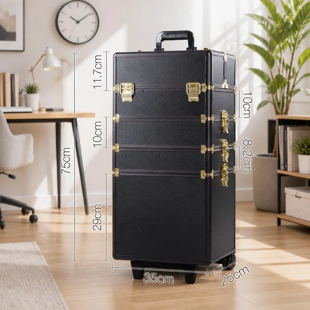 Gold and Black Makeup Trolley Case with Wheels