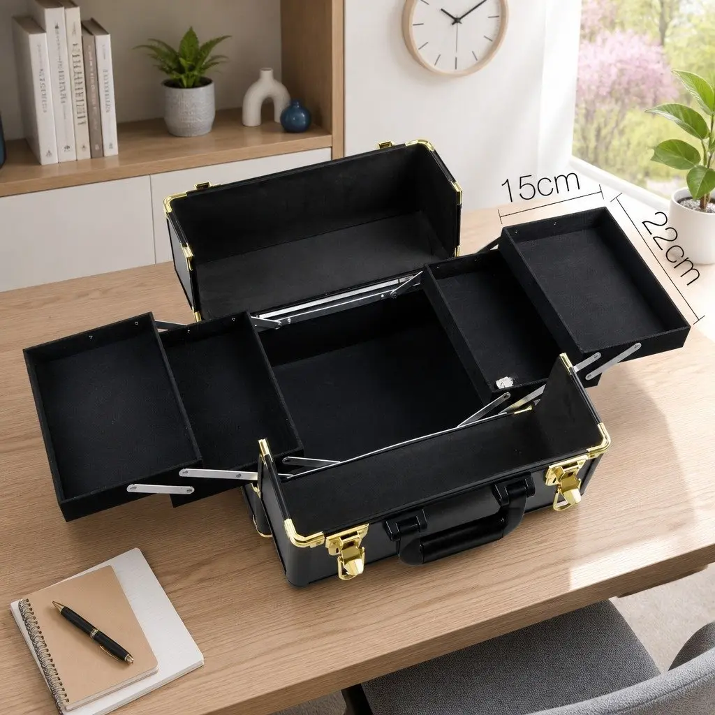 Gold and Black Makeup Trolley Case with Wheels
