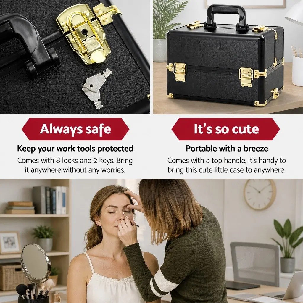 Gold and Black Makeup Trolley Case with Wheels
