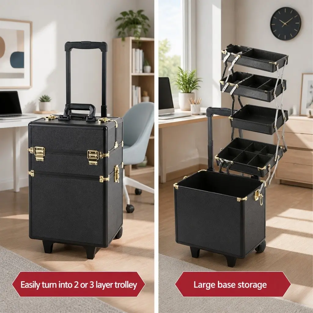 Gold and Black Makeup Trolley Case with Wheels