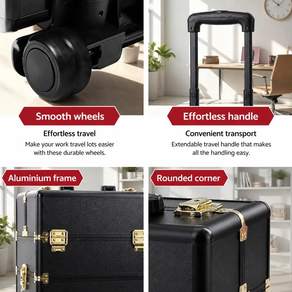 Gold and Black Makeup Trolley Case with Wheels