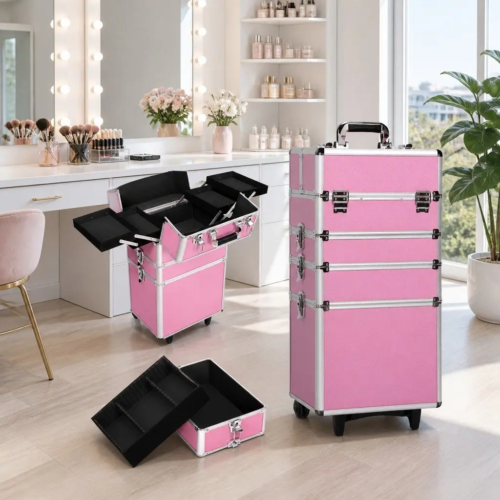 Makeup Trolley with Velvet Lining and Wheels