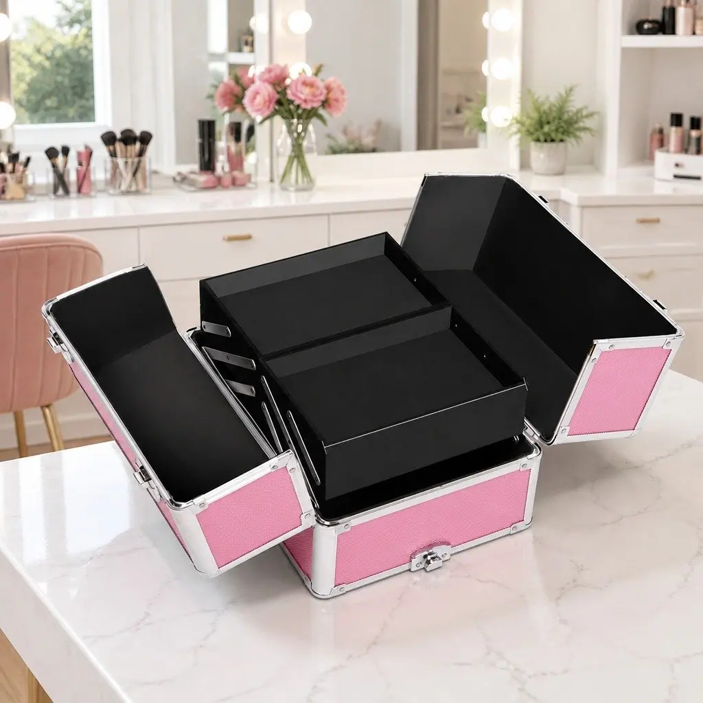 Makeup Trolley with Velvet Lining and Wheels