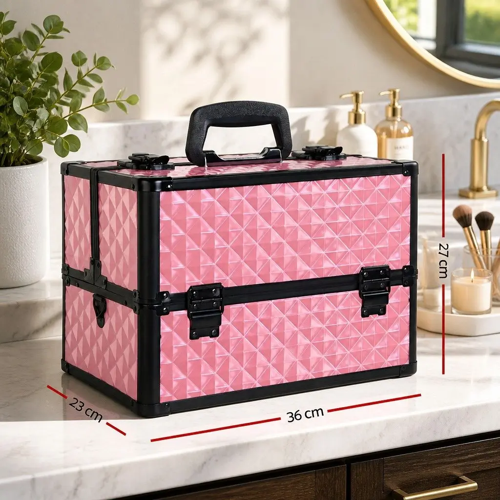 Diamond Pink Lockable Makeup Case with Strap