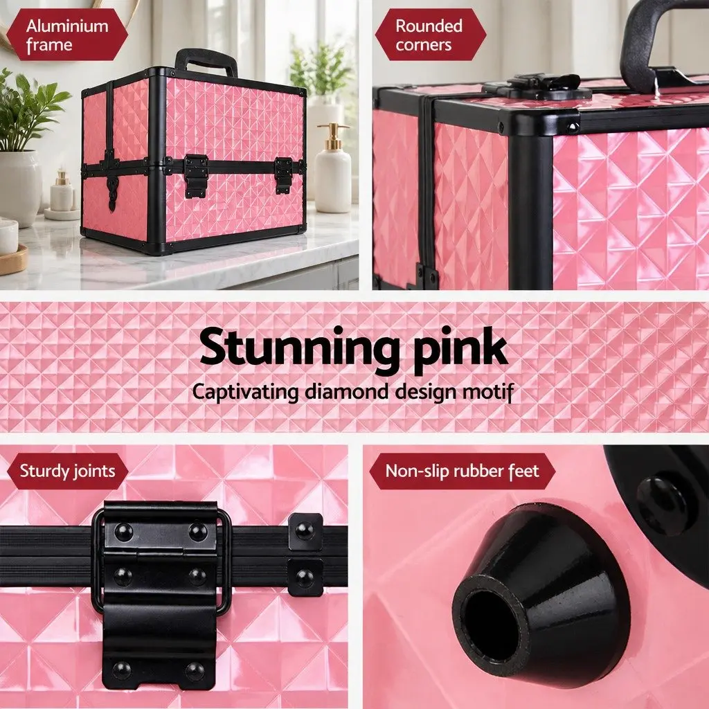 Diamond Pink Lockable Makeup Case with Strap