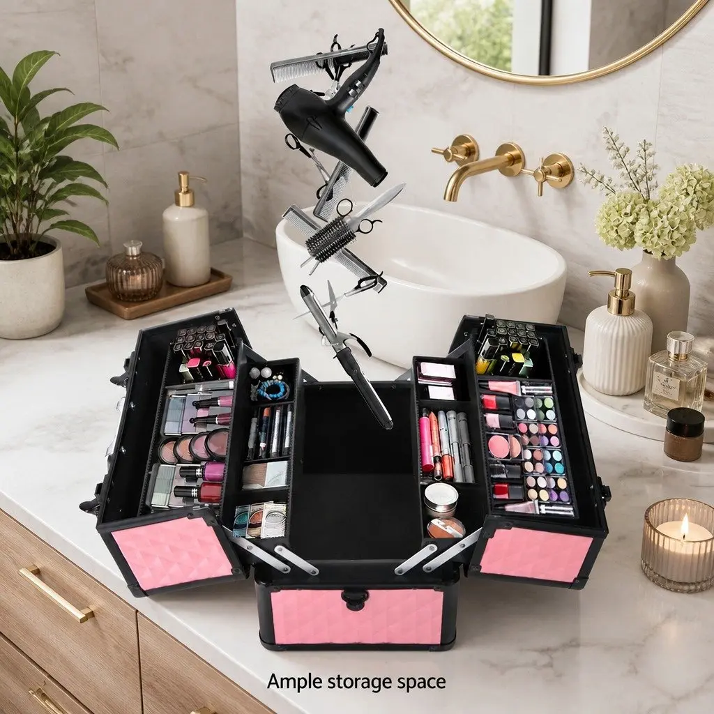 Diamond Pink Lockable Makeup Case with Strap