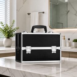 Portable Cosmetic Beauty Makeup Case Black Storage Organiser with Adjustable