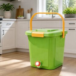 Kitchen Compost Caddy 15L Food Waste Bin Square Drain Tap Inner Cover Carry