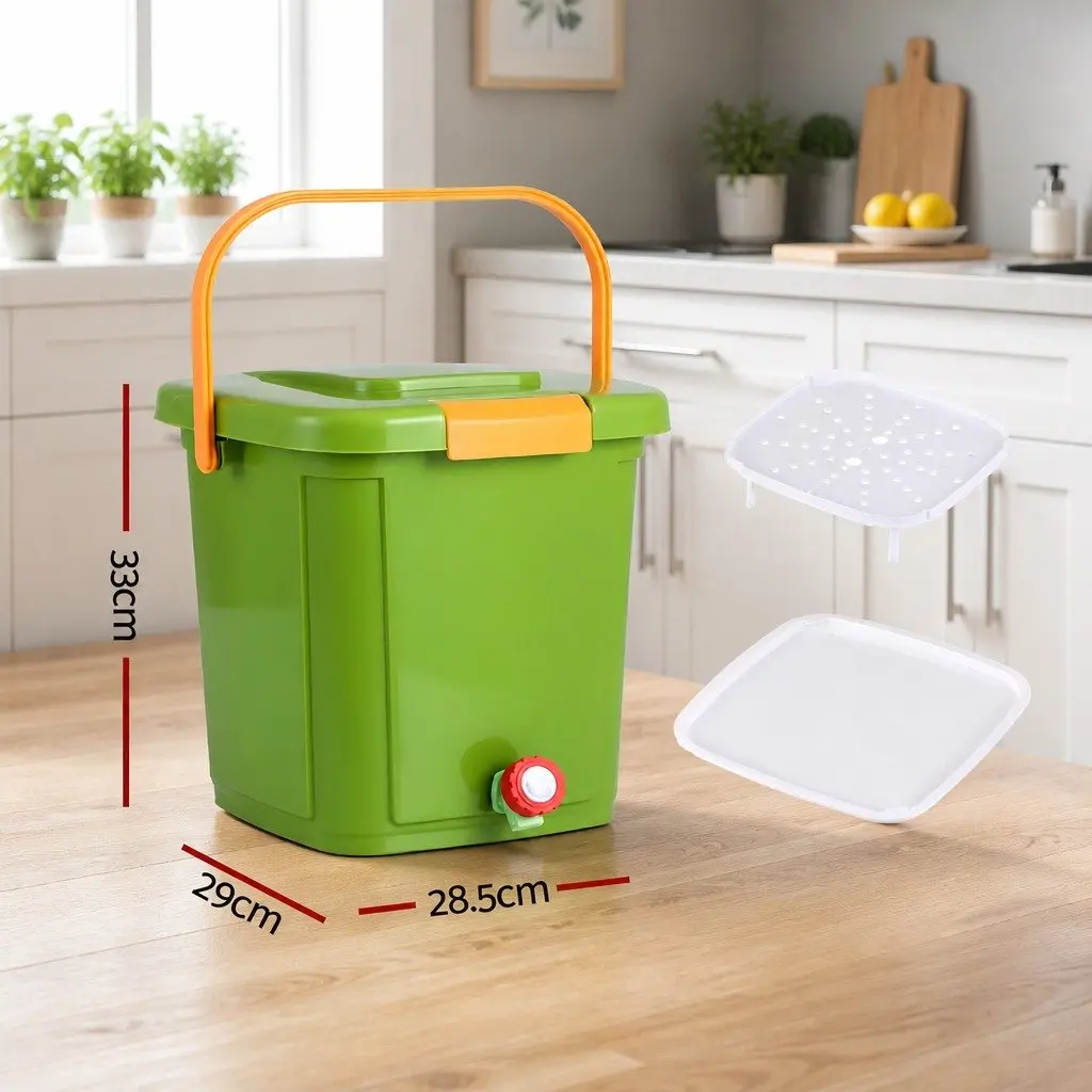 Kitchen Compost Caddy PP Plastic 15L Square Green