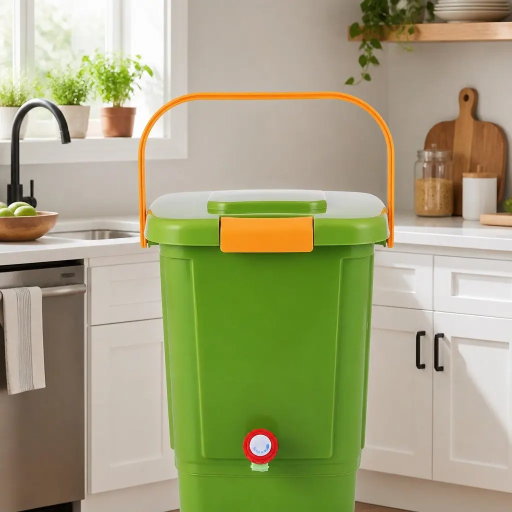Kitchen Compost Caddy PP Plastic 15L Square Green