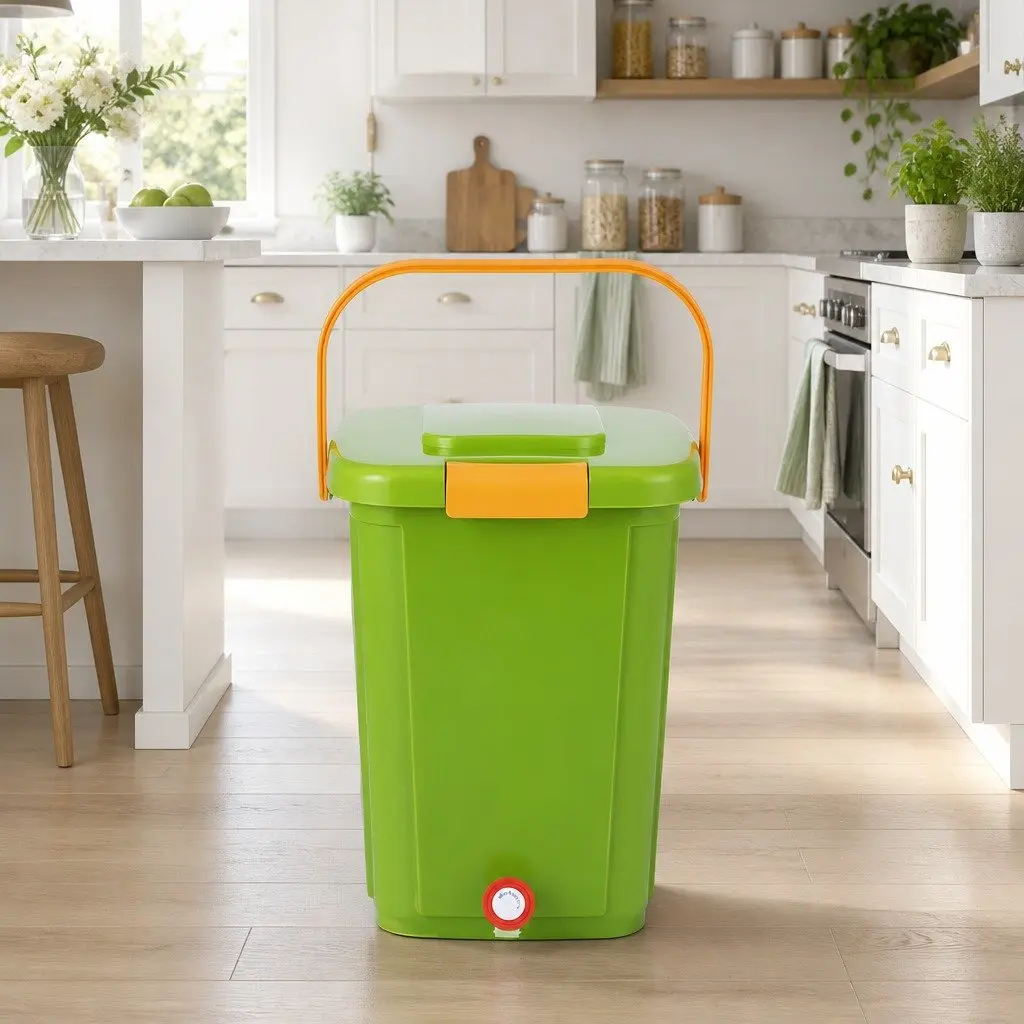 Kitchen Compost Bin PP Plastic 20L Square Green