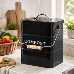 Kitchen Compost Bin 5L Countertop Food Waste Caddy Black Ventilated Odour