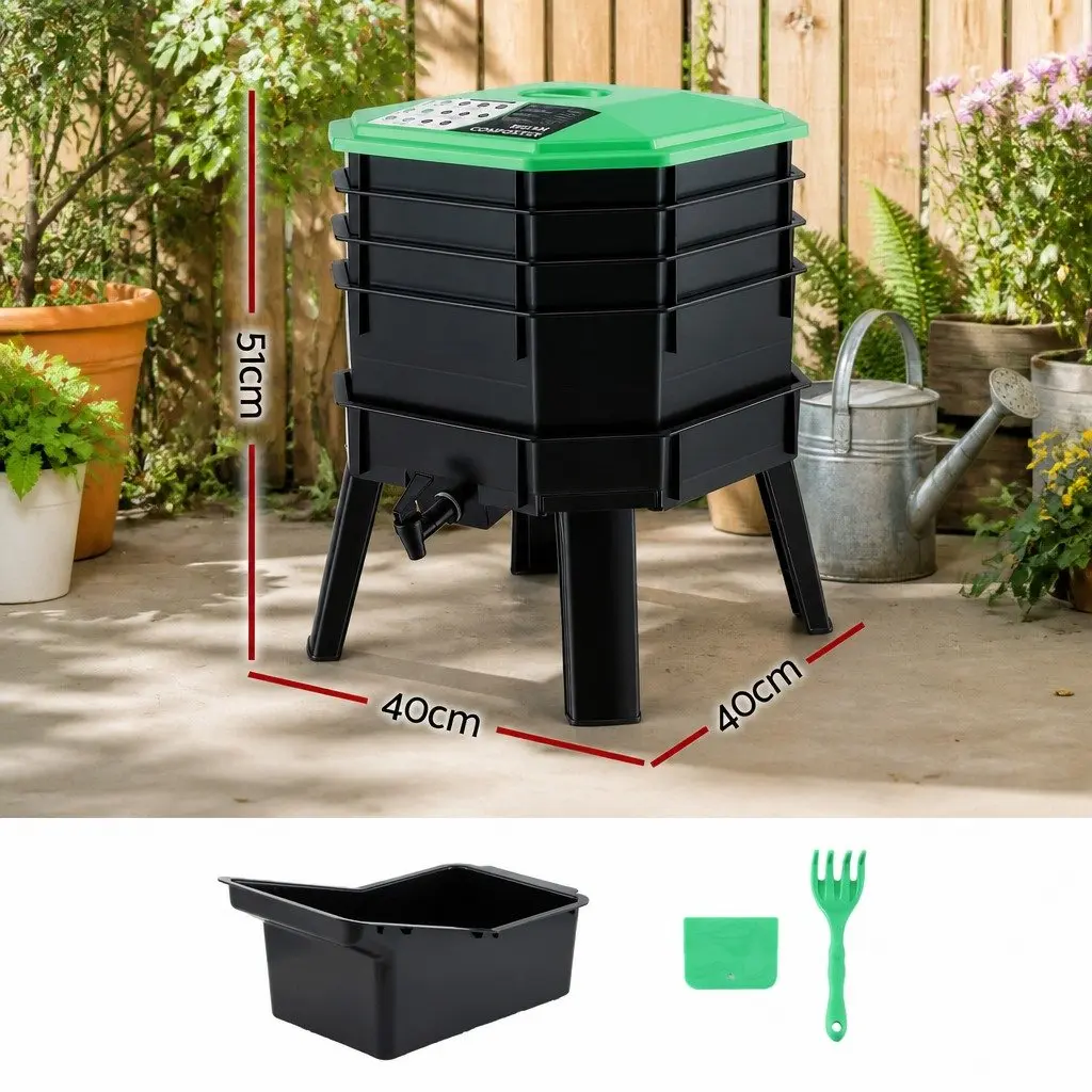 Compost Bin PP 4-Tray Stackable Black Green