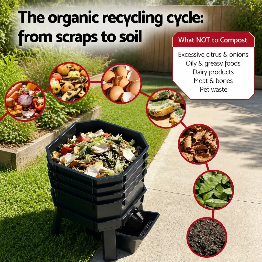 Compost Bin PP 4-Tray Stackable Black Green