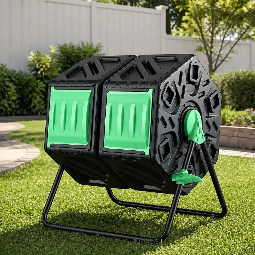 Dual-Chamber Compost Bin PP Steel 130L Black Green