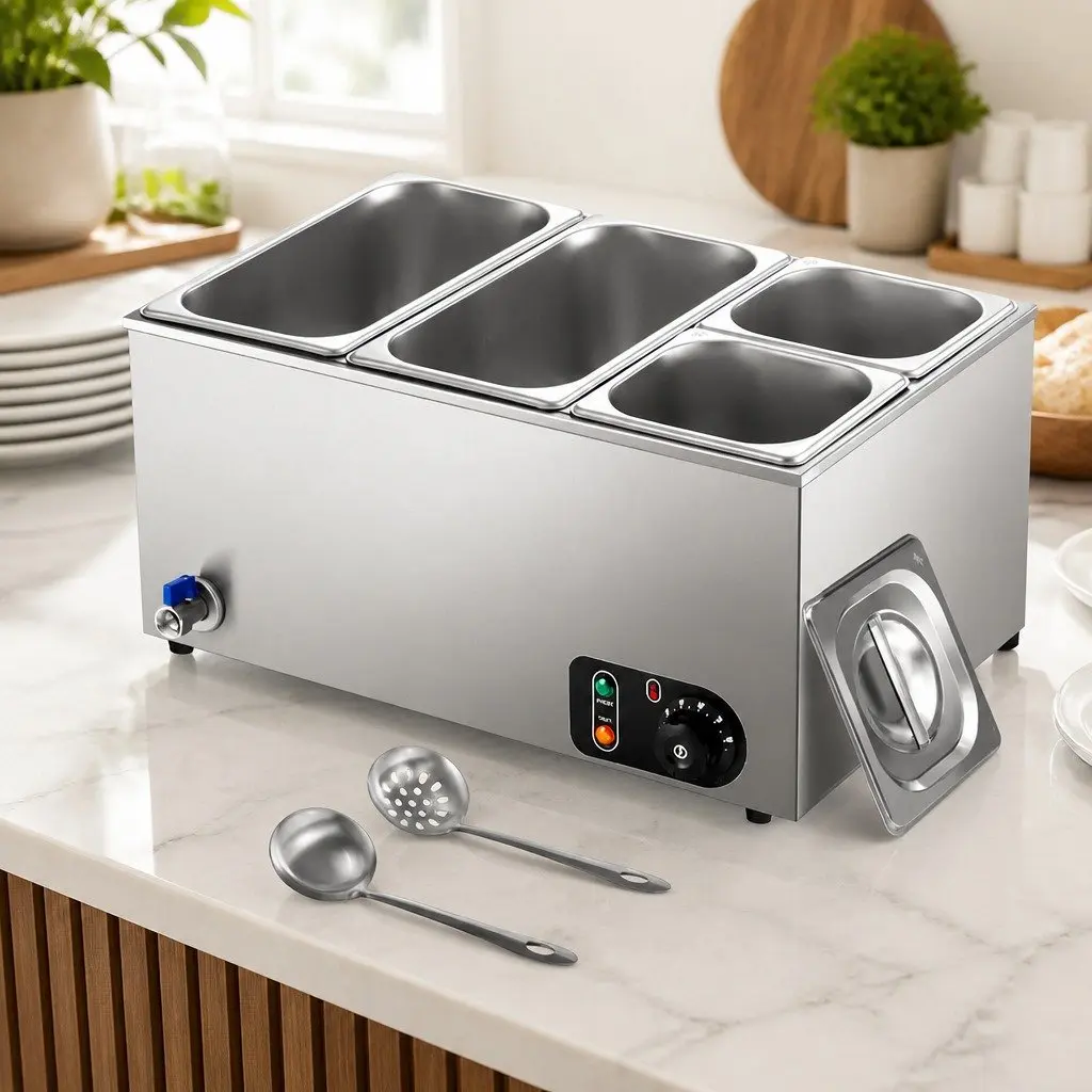 Stainless Steel Commercial Food Warmer Bain Marie 4 Pans