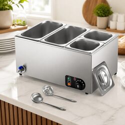 Stainless Steel Commercial Food Warmer Bain Marie 4 Pans