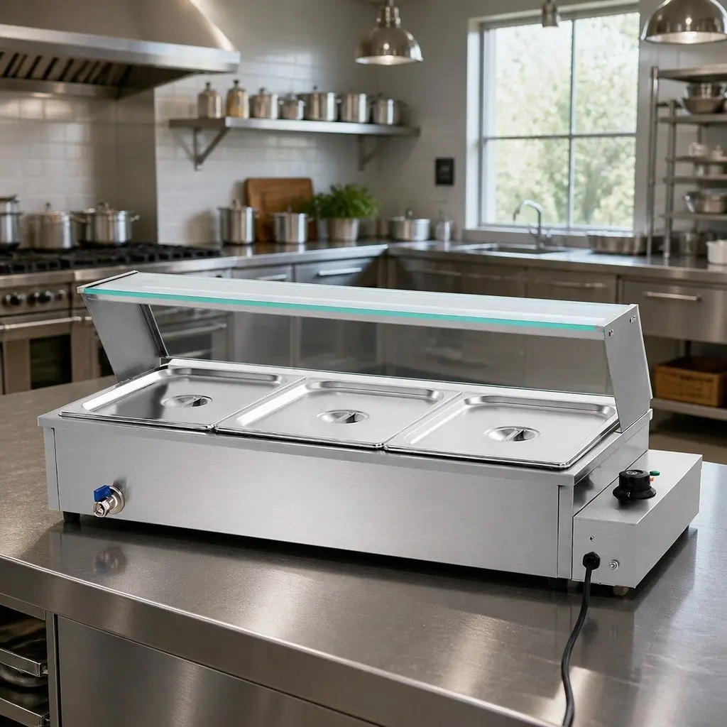Bain Marie Commercial Food Warmer 3 Pans Electric Buffet Server Steam Table