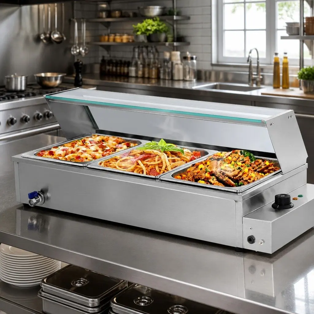 Bain Marie Commercial Food Warmer 3 Pans Electric Buffet Server Steam Table