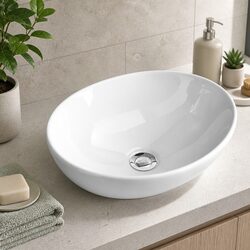 Ceramic Bathroom Basin Oval Vanity Sink Hand Wash Bowl White 41x34cm