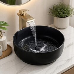 Matte Black Round Ceramic Vessel Sink for Modern Bathrooms