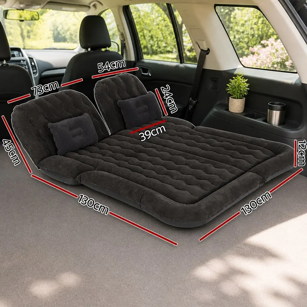 Inflatable Mattress Flocking PVC 175x130cm Black for SUV Back Seat Camping Bed with Pillows