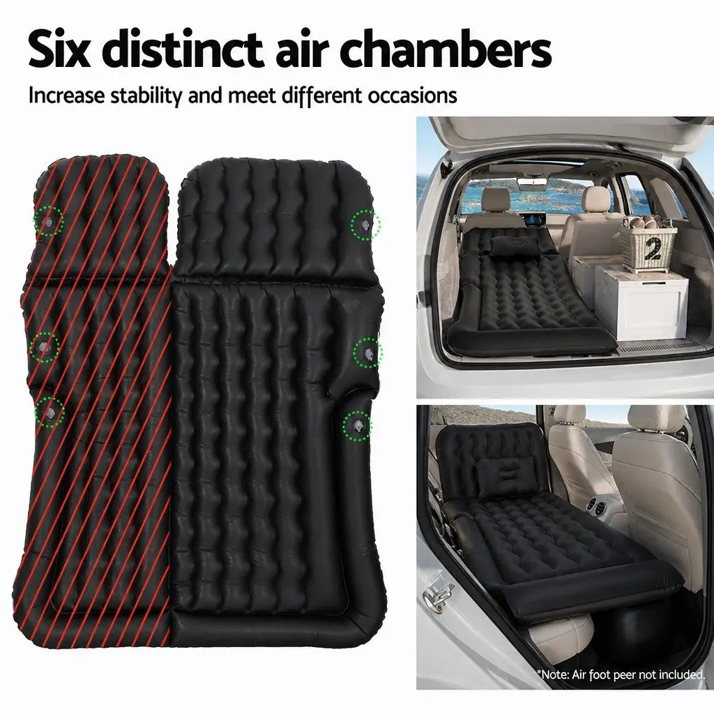 Inflatable Mattress Flocking PVC 175x130cm Black for SUV Back Seat Camping Bed with Pillows