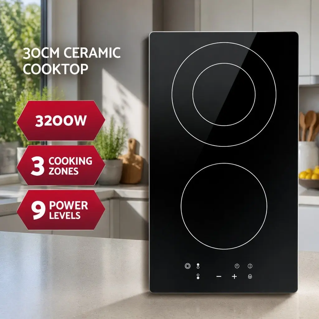 30cm Black Electric Ceramic Cooktop with Touch Control