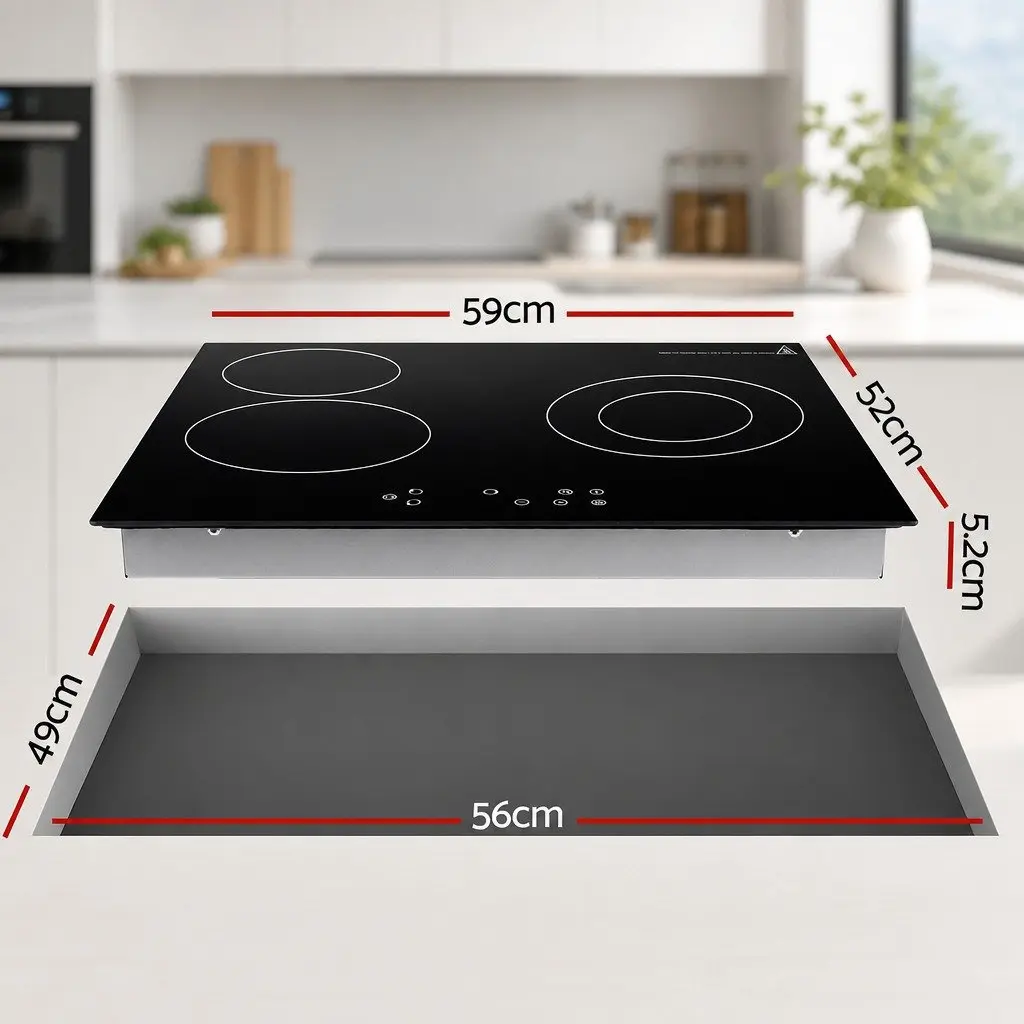Electric Ceramic Cooktop 60cm Black Glass 4 Cooking Zones Touch Control