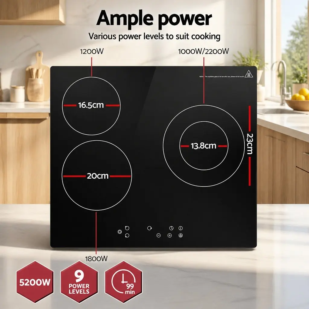 Electric Ceramic Cooktop 60cm Black Glass 4 Cooking Zones Touch Control
