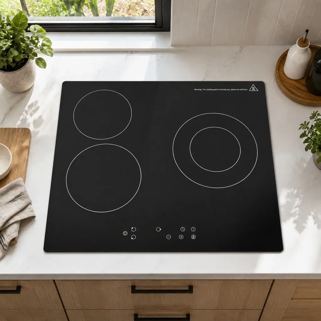 Electric Ceramic Cooktop 60cm Black Glass 4 Cooking Zones Touch Control