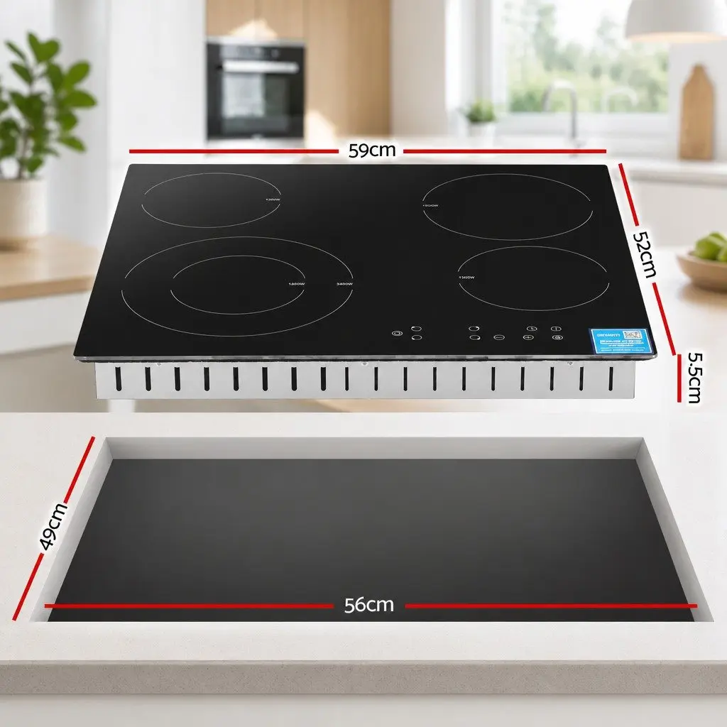 Ceramic Cooktop Electric Hob 5 Cooking Zones Touch Control Black Glass 7600W
